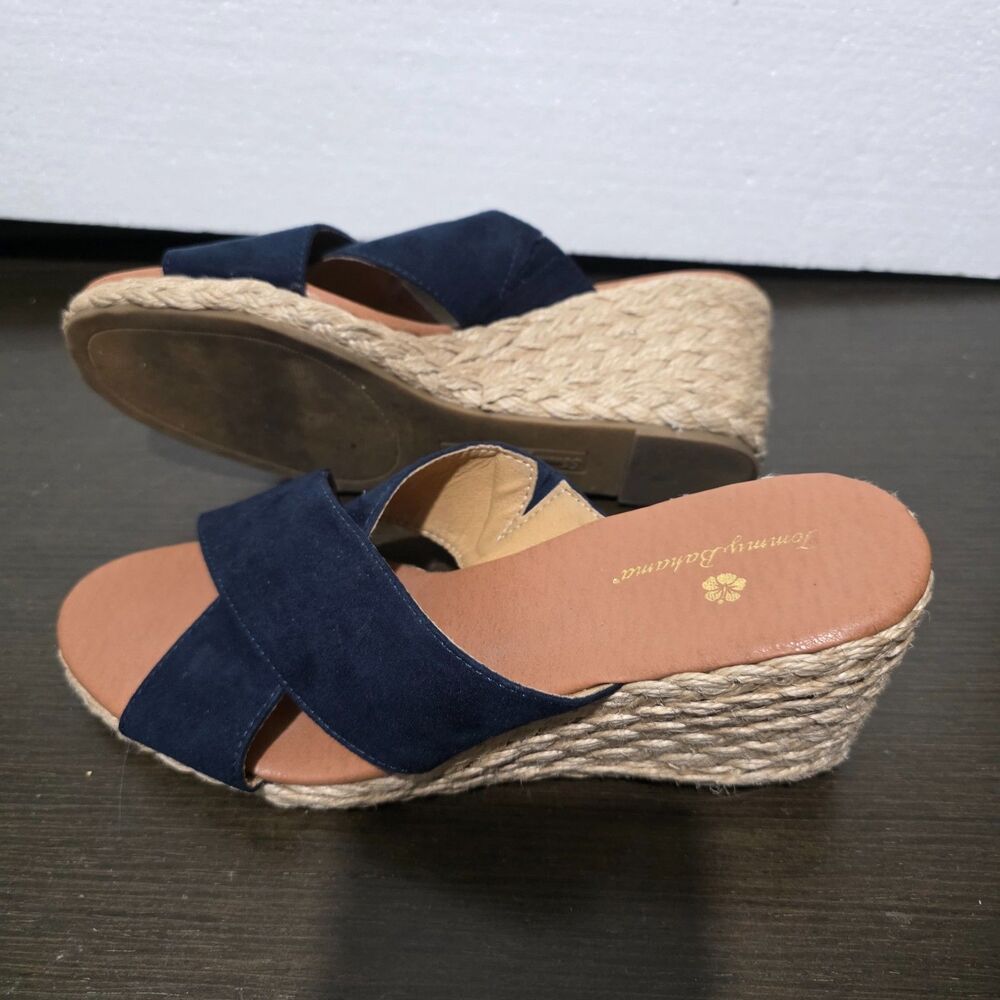 Tommy Bahama Navy Blue Taxtile Wedge Heel Slip On Espadrille Sandals  8,5M - Picture 7 of 14